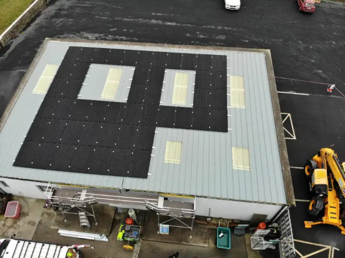 Drone aerial shot of solar panels installation Drone aerial shot of solar panels installation